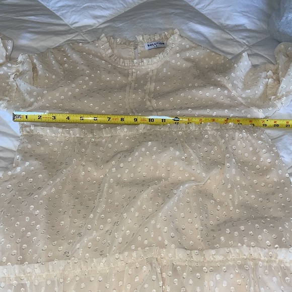 SOLUTION Cream off white Swiss Dot Babydoll Dress long sleeve ruffled edges Sz S - Picture 12 of 14